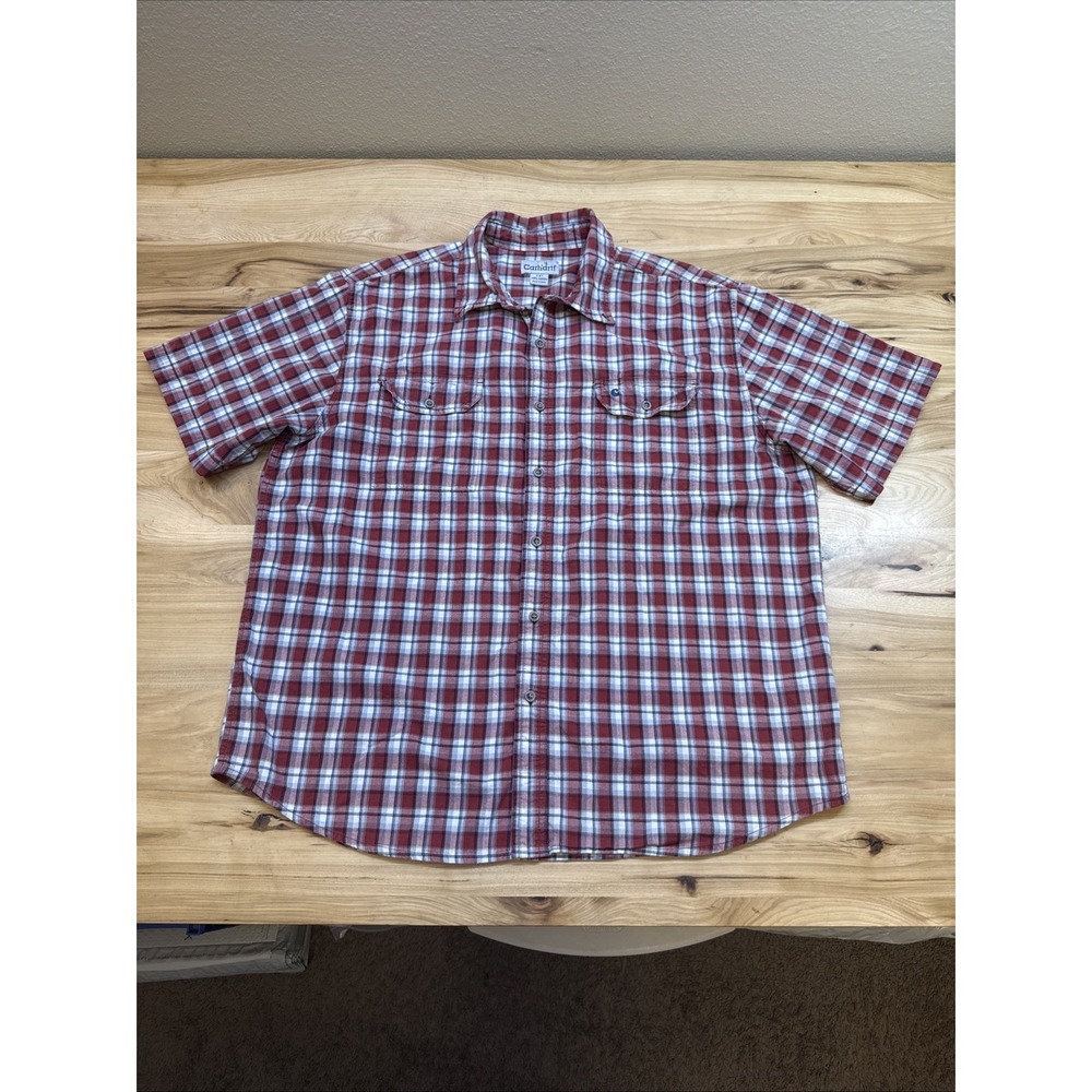 Carhartt S204 Men's Chambray Short Sleeve Button Down Red Plaid Shirt Size 2XL